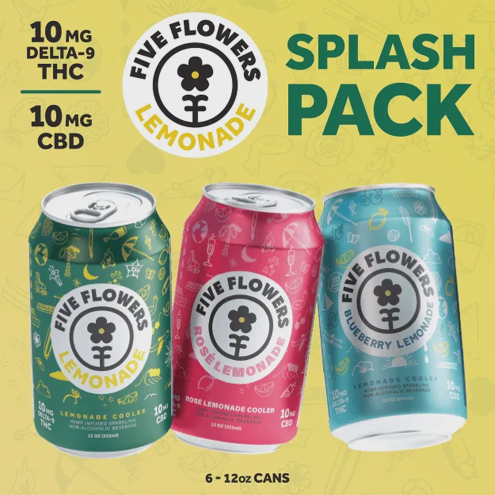 Five Flowers Sparkling Beverages 10mg CBD 10mg THC / Mix Pack of 6 Splash Pack / Single